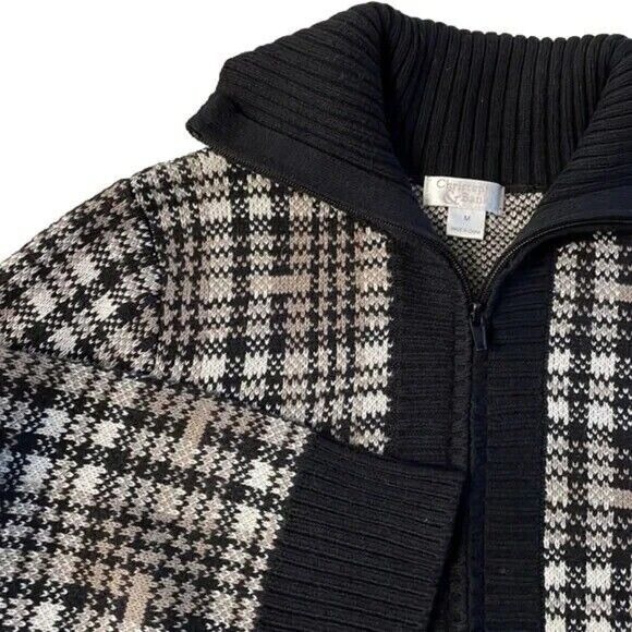 Christopher & Banks Plaid Cardigan‎ Sweater Knit Zip Up Shawl Collar M - Picture 3 of 7
